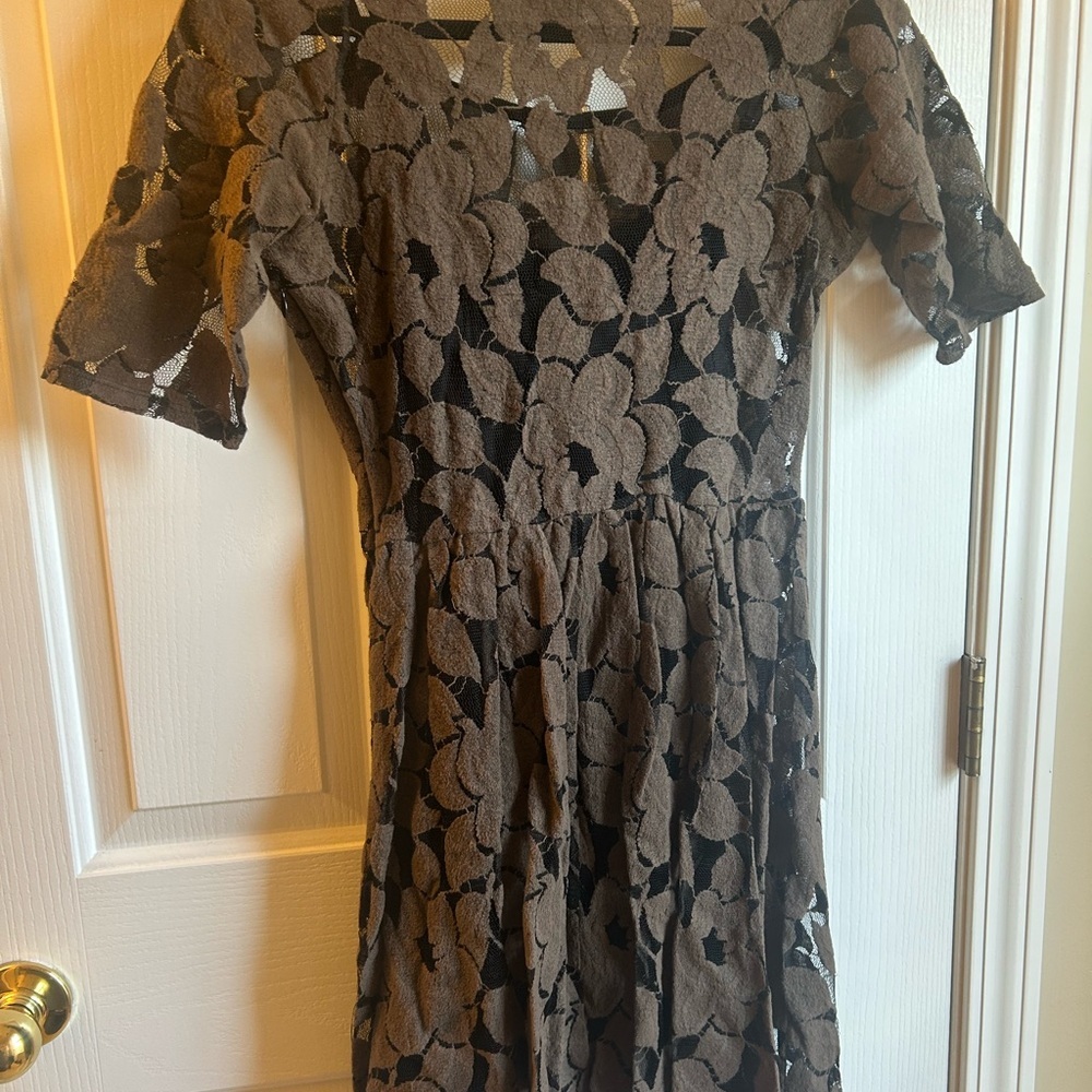Anthropologie Brown Lace with Black Slip Mini Dress Size Small Weston Wear - Picture 6 of 8